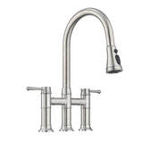 Double Handle Bridge Kitchen Faucet With Pull-Down Spray Head W122581051
