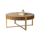 Round two-ply Coffee Table Handcrafted Relief Sturdy Pedestal Wooden Olive-Shaped Tea Table for W3081P255166