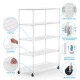 ZNTS 5 Tier 6000lbs Heavy Duty Adjustable Storage Rack Metal Shelf Wire Shelving Unit with Wheels & Shelf W155083058