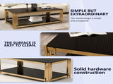 47 '' rectangular gold glass double-layer coffee table, black modern living room table, black 06515224