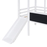 ZNTS Twin Size Loft Bed with Ladder and Slide, House Bed with Blackboard and Light Strip on the Roof, 96498057