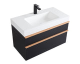 VELA 36 Inch Black Wall Mounted Bathroom Vanity with Integrated Acrylic Sink, 2 Soft-Close Drawers, W3235P327618