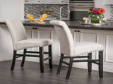 25" Contemporary Upholstered Counter Stools with Nailhead Trim , Wheat/Matte Black, Fabric N780P278314B