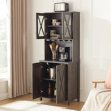 Farmhouse Bar Cabinet for Liquor and Glasses, Dining Room Kitchen Cabinet with Wine Rack, Sideboards W2275P148520