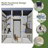 62.6" Outdoor Wooden Catio for Cats, Large Cat Enclosure with Waterproof Roof, 2 Cat Houses & W773P312617