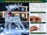 33" x 12" x 53" Lighted Christmas Reindeer Decoration, 120 Cold LED Lights Glitter Antlers with Red 38457787