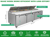 Orikool 93 IN Commercial Pizza Prep Table with a Built-in Refrigerator 30.8 Cu.Ft, Butcher Block W2095126428