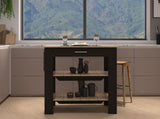 Kitchen Island 37" H, Two Open Storage Shelves, One Drawer, Four Legs,Towel Hanger, Black / Light B097132959