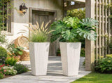Set of 2 Tall Planters 32 Inch, Plastic Flower Pots for Outdoor Plants with Drainage Holes, White 74692636