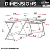 ZNTS L-Shaped Tempered Glass Top Computer Desk with Pull Out Keyboard Panel, Clear 70147724