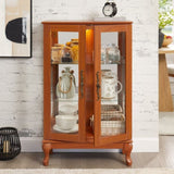 2 Doors Curio Cabinet with Tempered Glass Doors, Curio Cabinets with Mirrored Back Panel and W2275P300143