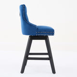 Swivel Velvet Barstools with Button Tufted Decoration and Wooden Legs, and Chrome Nailhead Trim, W1143P241331