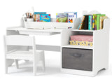 Kids Table and Chair Set with Storage Drawers House-Shaped Study Desk for Playroom Bedroom- White 77469189