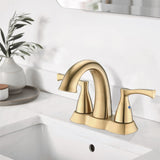 2 Handle 4 Inch Centerset Bathroom Sink Faucet with Pop-Up Drain, Brushed Gold W122460801