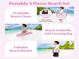 4-Piece Beach Set with 6.2ft Sun-Proof Umbrella, 2 Folding Chairs & 80"x80" Waterproof Blanket-Pink 29218585