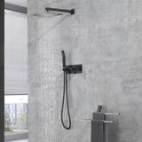 ZNTS Brass Matte Black Shower Faucet Set Shower System 10 Inch Rainfall Shower Head with Handheld Sprayer 57003822