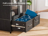 Wide Wooden File Cabinet & Bookcase, Black Embossed Melamine Faced MDF with Glass 07455653