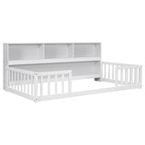 Twin Floor Bed with Bedside Bookcase,Shelves,Guardrails,White W504142771