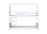 Twin Over Twin House Floor Bed with Headboards, Footboards and Guardrails, Ladder, Rubber Wood W504P227938