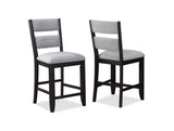 2pc Set Black Farmhouse Style Ladder Back Counter Height Side Chair Stool Gray Color Upholstered B011135074