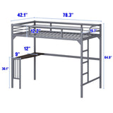 Twin Metal loft Bed with Desk, Ladder and Guardrails, bookdesk under bed, Silver W1676105930