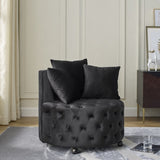 ZNTS Velvet Upholstered Swivel Chair for Living Room, with Button Tufted Design and Movable Wheels, W48790917