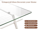 Rectangle Coffee Table, Tempered Glass Tabletop with White Metal Legs, Modern Table for Living Room W241126032