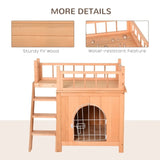 ZNTS Natural Wood 2-Level Wooden Cat House with Lockable Wire Door 15770241