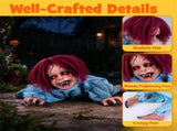 Halloween Animatronic Crawling Girl Prop, Voice Activated with Flashing Red Eyes & Scary Sounds, 28 06450667
