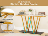 40 Inch Console Table with Faux Marble Top, W-Shaped Metal Frame Entryway Table for Hallway Living 68056638