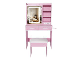 Small Makeup Vanity Desk with Mirror & Adjustable LED Lights,Built-in Power Outlet & Hidden Storage, W2699P476375