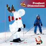 44" Animated Skiing Christmas Reindeer - 98 Cold White LEDs 12 Color String Lights, Red Scarf 51142454
