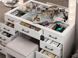 Vanity Desk Set with Large Lighted Mirror and Powre Outlet, Glass Top Makeup with 9 Drawers, 08262399