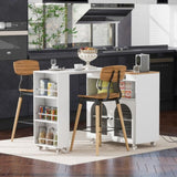 K&K Rolling Kitchen Island With Extended Table, Kitchen island on Wheels with LED Lights,Power WF316018AAW