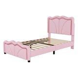 Twin Size Upholstered Platform Bed with Curve Shaped and Height-adjustbale Headboard,LED Light 04179542