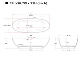 59'' Solid Surface Matte Tub, Solid Surface Soaking Tub, Stone Resin Freestanding Bathtub, Thick 38720386