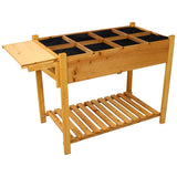 8 Pockets Horticulture Raised Garden Bed Elevated Wood Planter Box Stand with Foldable Side Table 91070442