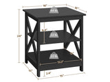 3 Tier Wood X Shape Square End Table for Living Room, Black 80699349