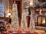 3Pack PreLit Snow Flocked Pencil Christmas Tree Set, 3.9/5.9/7.9 FT Slim Artificial Xmas Trees, N710P507112K