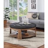 Wire-brushed Finish Natural Tone/Dark Gray 1pc Ottoman Transitional Style Deep Button Linen Like B011P184967