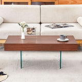 Walnut Colored MDF Coffee Table - 39.3"x21.6" with Tempered Glass Legs.Density Board W1151P233516