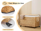 160L 3-Section Laundry with Lid and Wheels, Woven Natural Water Hyacinth Rolling Laundry 28759343