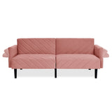 ZNTS Velvet Futon Couch Convertible Folding Sofa Bed Tufted Couch with Adjustable Armrests for Apartment W1413P147476