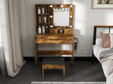 Vanity Table with Mirror & Adjustable LED Lights, Power Outlet, Hairdryer Holder & Stool Compact 18725352