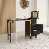 Portable Nail Art Table w/ LED Mirror, Bluetooth, Lockable Drawers, Telescopic Pole - Folding 01942131