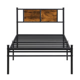 Twin Size metal bedframe,Headboard with wood panel decoration,black W2297P281490