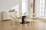 061-Set of 1 Velvet Fabric Chairs With Curved Backrest and Golden Metal Legs for Kitchen or W527P255475