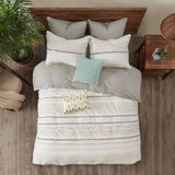 Cotton Printed Comforter Set with Trims Off White/Gray Full/Queen B03596409