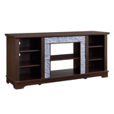 TV Media Stand with with Faux Stacked Stone Surround, Modern Entertainment Console with Open Storage W1758P187684
