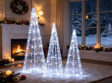 3 Pack Pre-Lit Christmas Cone Tree Set with 90 Warm White LED Lights & Star Beaded Strings, 24141947